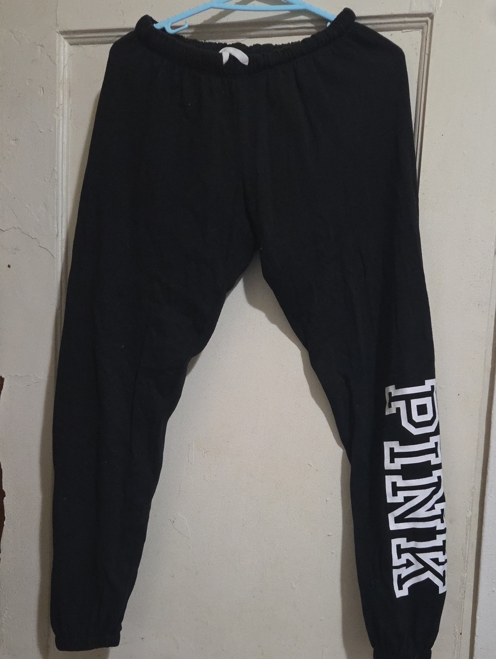 PINK Victoria's Secret Black Jogger Pants with White Logo